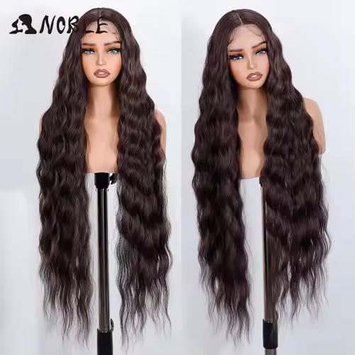Noble Synthetic Lace Front Wig 36 " Long Wavy Lace Part Body Wavy Golden Wig For Women Lace Front Wig Ombre Blonde Cosplay Wig - Image 8