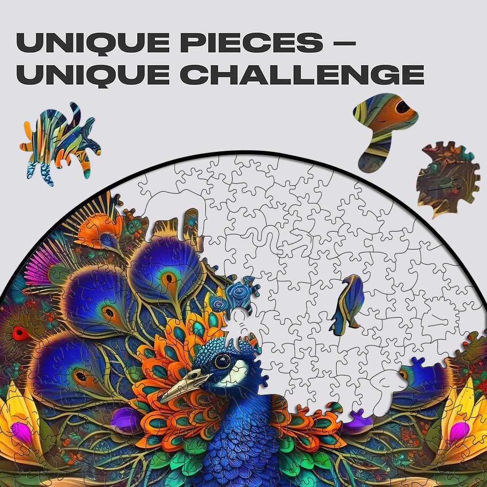 Mandala Peacock Wooden Jigsaw Puzzle para adultos e crianças, Wooden Puzzles Toys, Round Shape, Animal Party Games