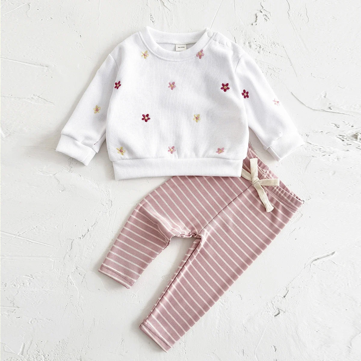 Frühling Herbst Babykleidung Mädchen Kleinkind Outfit Sets Langarm Dick 2-teilig Rosa Blumenmuster Baby Kinderkleidung Trainingsanzug 0-3 Jahre – Detail 5
