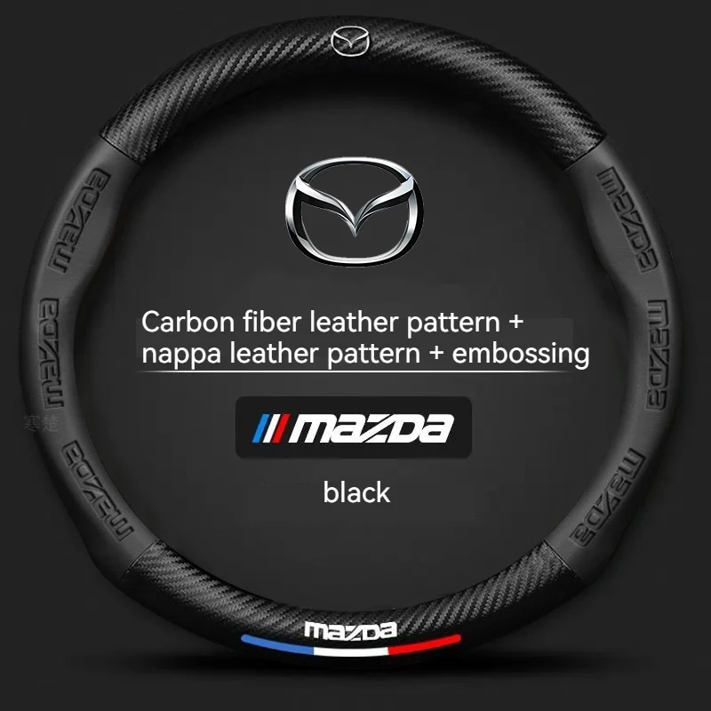 For Mazda 3 5 6 SKYACTIV CX30 CX5 CX8 CX9 MX5 RX8 RX7 BT50 Axela Atenza Car Steering Wheel Cover Carbon fiber Leathe Accessories - view 2