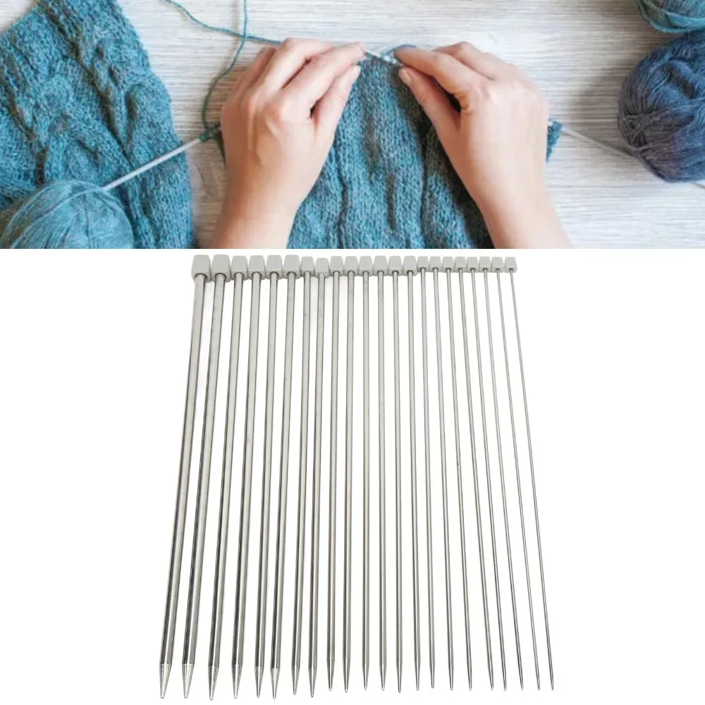 22pcs 14 Inches Length Knitting Needles Set Smooth Surface Individually Packed Straight Knitting Needles Single Pointed Needles
