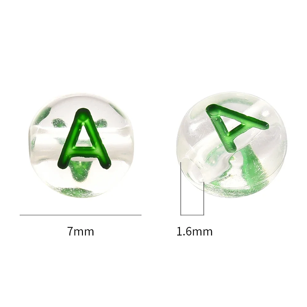 200pcs Transparent Clear Acrylic Beads Horizontal Hole Flat Round with Random Letter Blue 7x4mm Hole: 1.6mm 200pcs/set