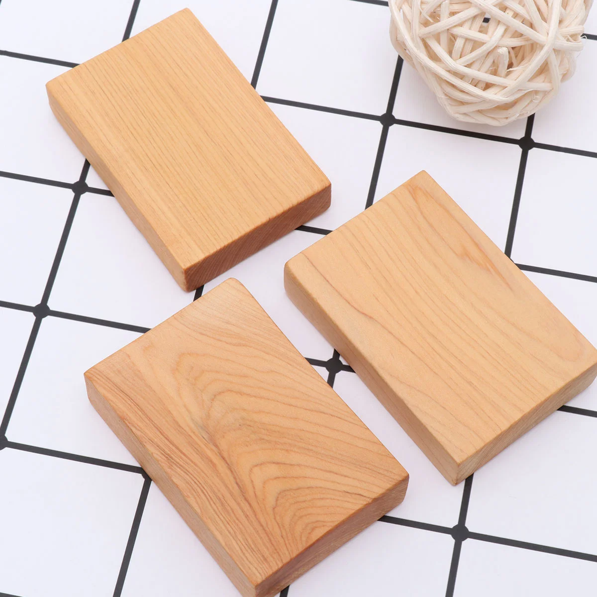 

3pcs Wooden Block DIY Craft Cutout Wood Block for Crafts Project (Light Yellow) unfinished wood block