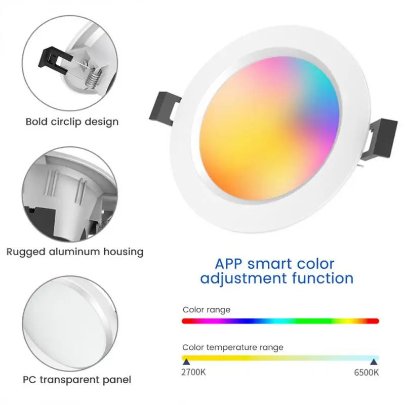 Smart Led Downlight 16 Million Color Adjustments Wireless Dimmable Rgb Bt Mesh Spotlight Light 9w Time Switch