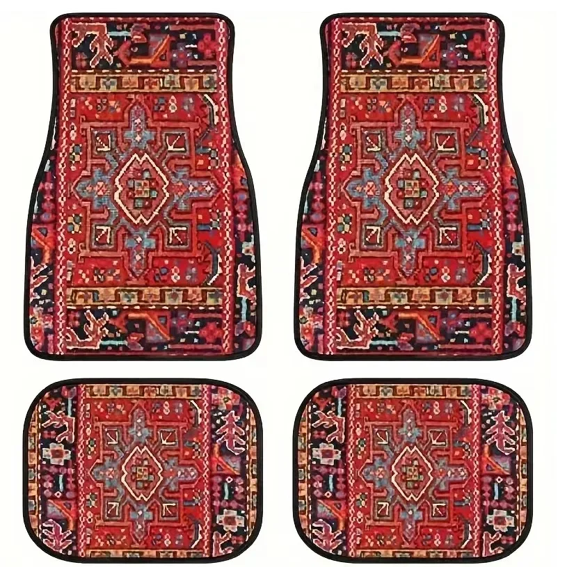 Antique Oriental Turkish Persian Carpet Car Floor Mats 4-Piece for Front Rear Seats Durable Floor Carpet Heavy Duty Rubber Back - view 4