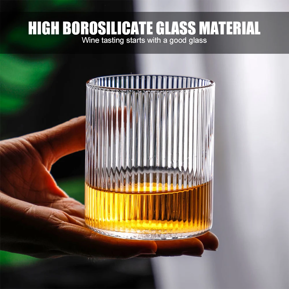 Glass Cups Drinking Glasses 300ml Ribbed Glassware Iced Coffee Cup Bar Accessories for Beer Smoothie Whiskey Cocktail Glasses