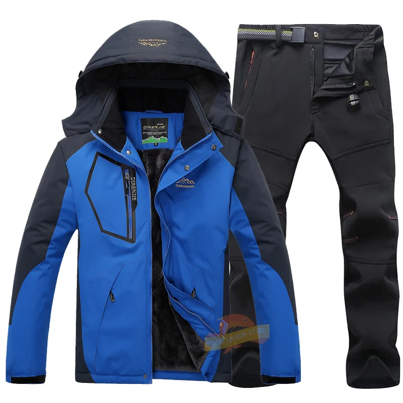 

Men's Winter Coldproof Fishing Two-piece Set Outdoor Waterproof Windproof Warm Ski Clothes Plus Velvet Thick Hiking Camping Suit