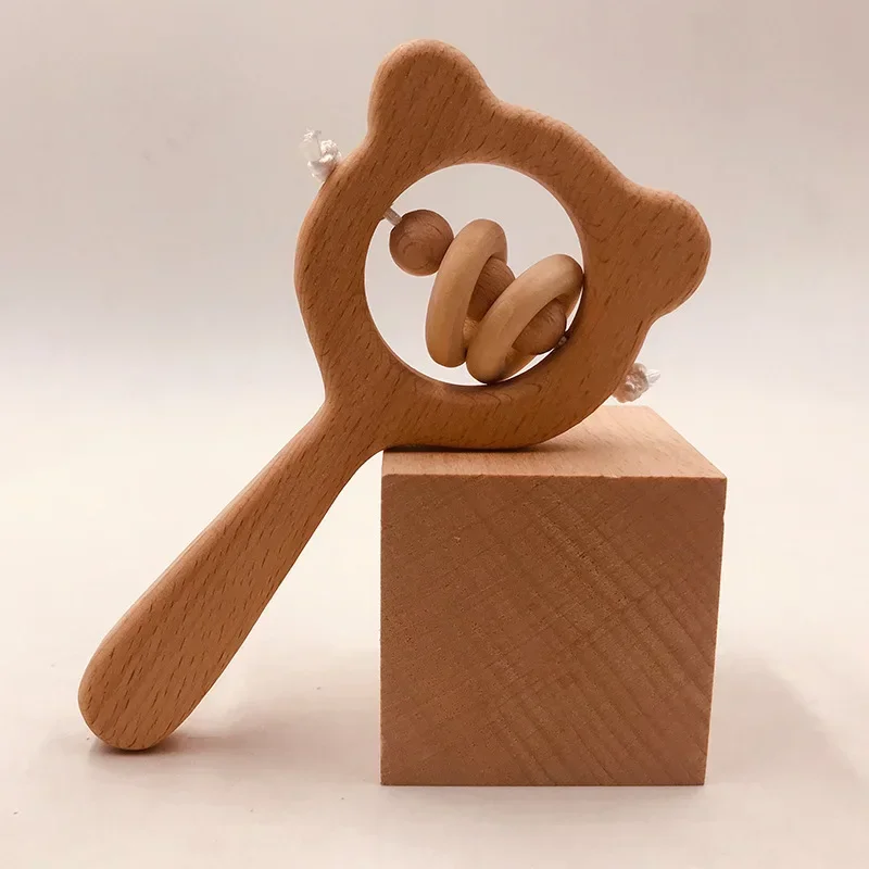 

1pc Safety Wooden Beech Animal Pacifier Rattle Crafts Accessories Molar Teeth Toy for Baby Child Infant Nipple Bite Teether Gift