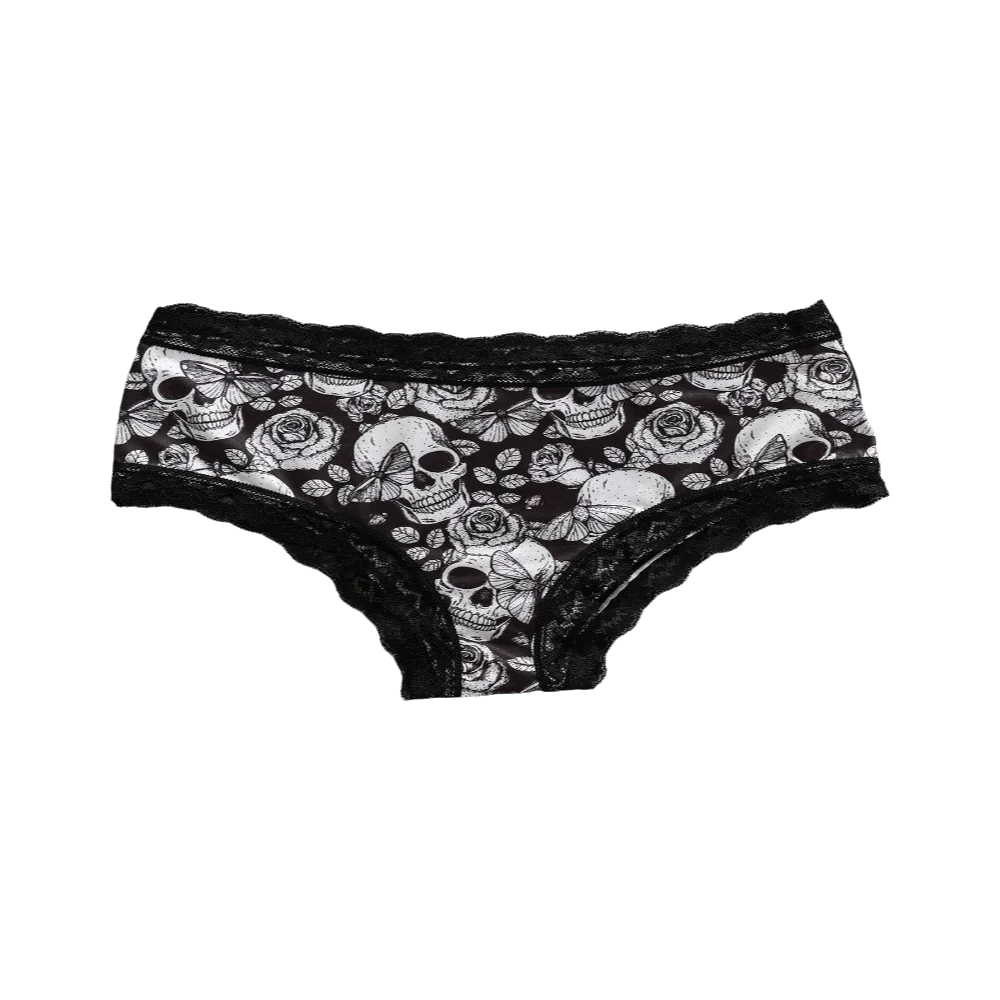 Mid Waist Women's Panties Halloween Skull Gothic Style Skeleton Briefs Flower Butterfly Lingerie Lace Triangle Underwear