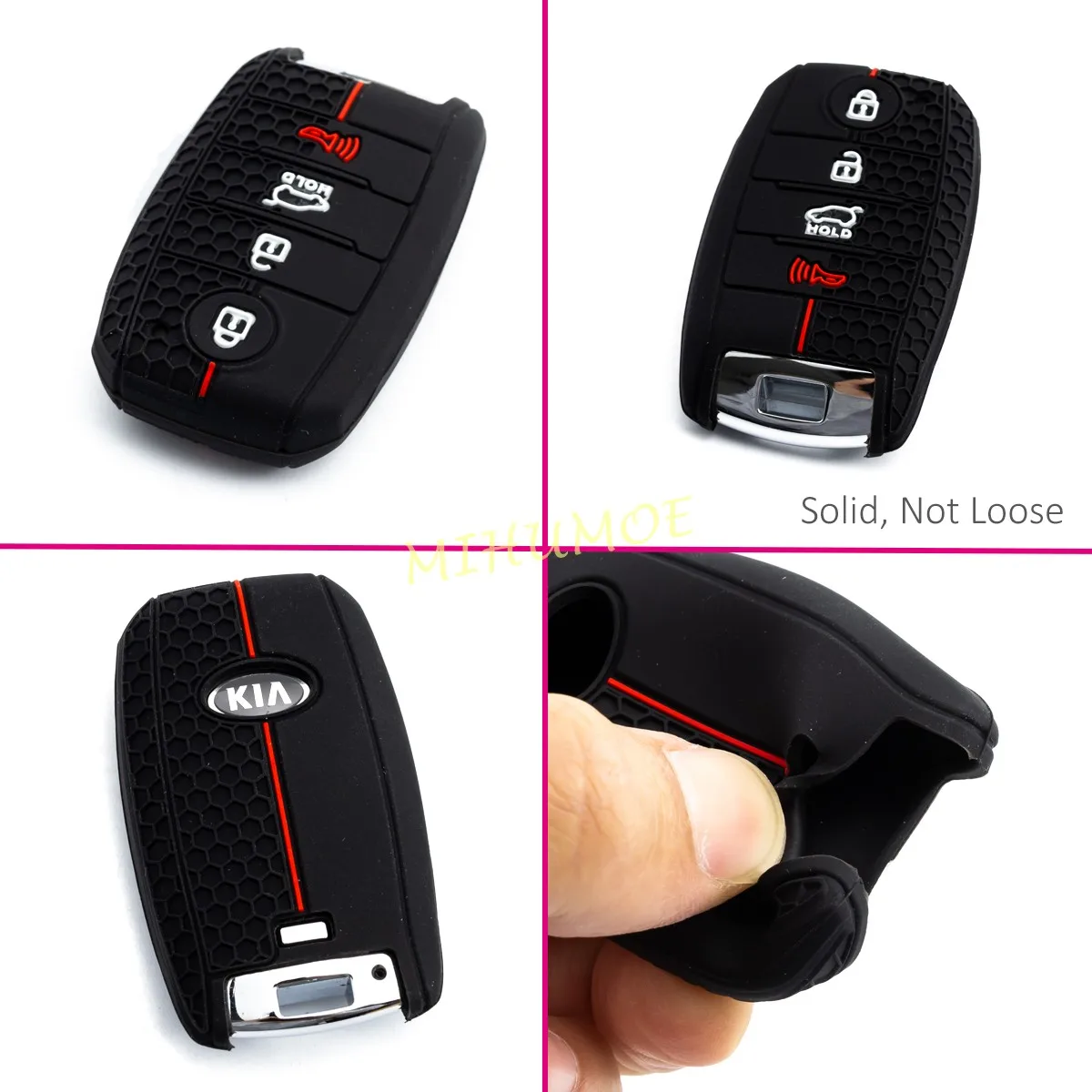 لكيا أوبتيما سبورتاج سورينتو سول نيرو 2017 2018 2019 البعيد فوب شل غطاء سلسلة سيليكون حافظة مفاتيح السيارة 4 أزرار أسود #6