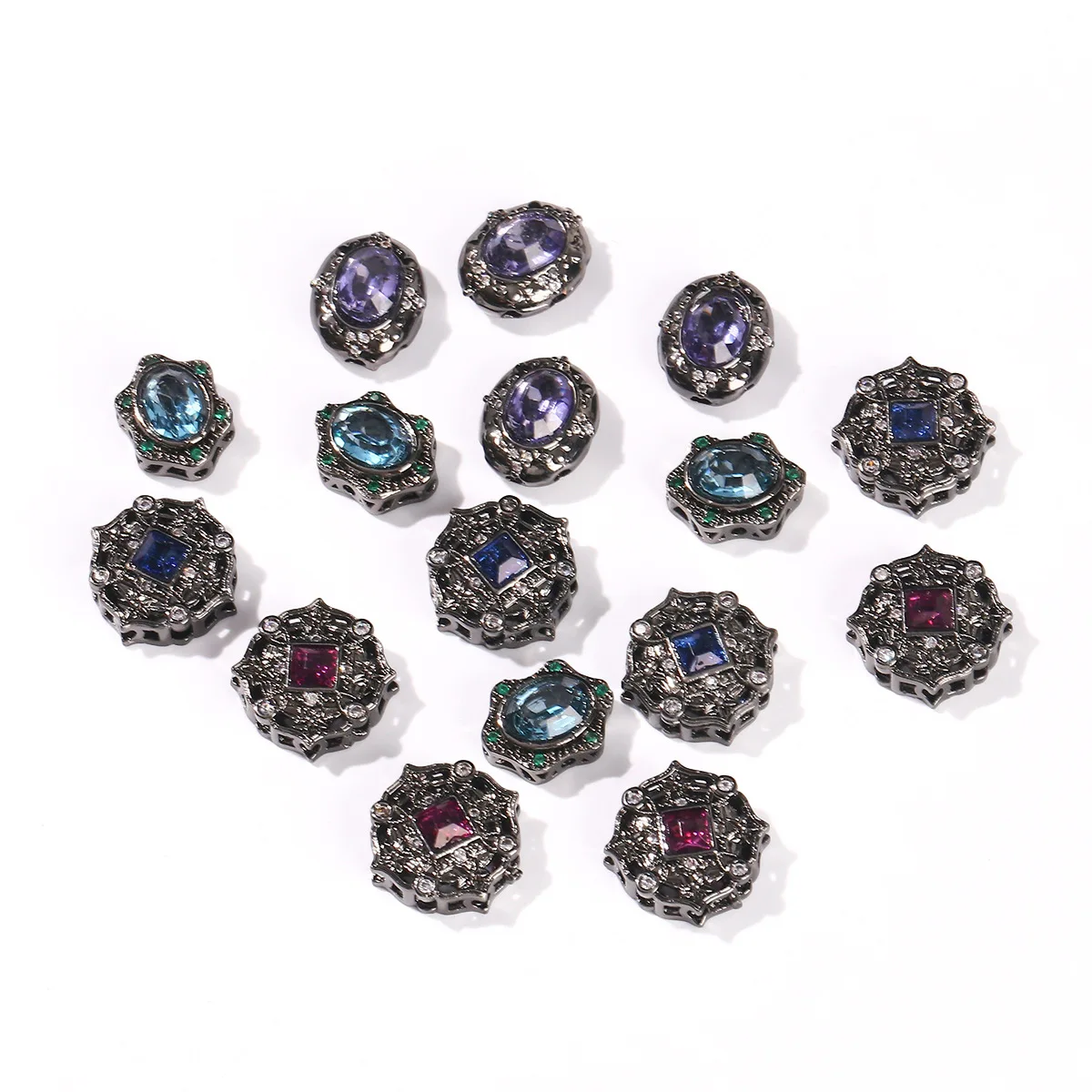 7 Pieces Copper Plated Gun Black Inlaid Zircon Cat's Eye Oval Bead DIY Bracelet Bracelet Necklace Accessories Jewelry Material