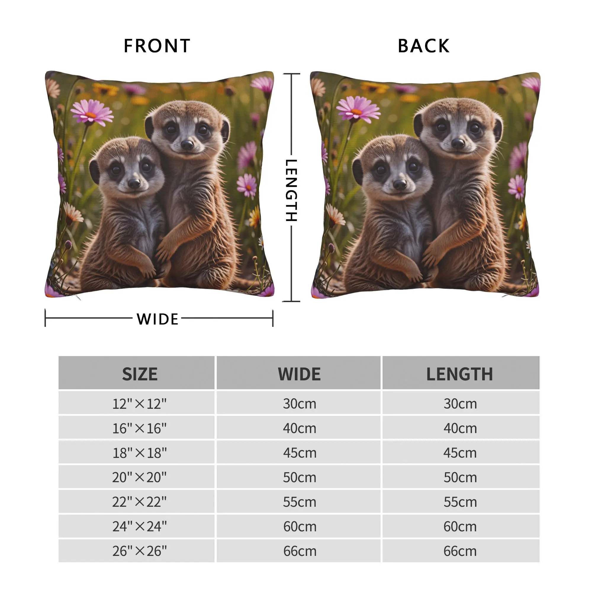 Two Cute Baby Meerkats In Wildflower Field Pillow Case  Novelty Pillow Cover Square Pillowcases For Office Car Home Decor