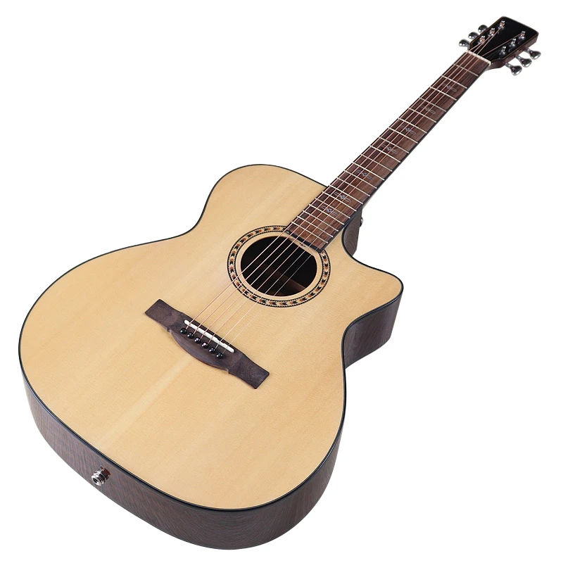 40 Inch Electric Acoustic Guitars 6 Strings Folk Guitar Solid Wood Top High Gloss Build-in Pickup Free Bag