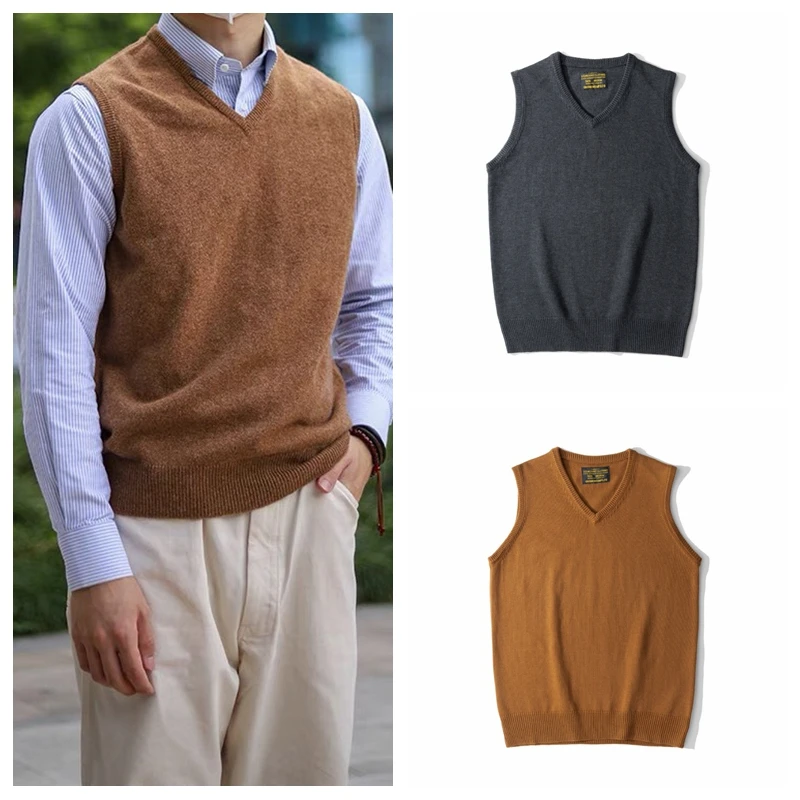 

Men's Vintage Preppy Sle V-Ne Knitted Wool Vest Thi Casual Warm Faionable Fce Lined Chinese Brandl Autumn Wear