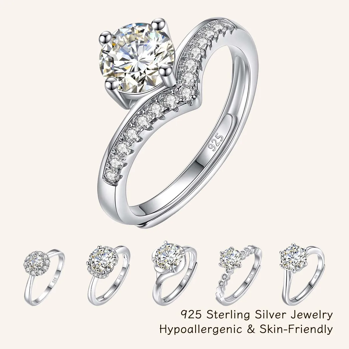 

SDOOU доступные роскошные кольца из стерлингового серебра 925 пробы с муассанитом 0,5-2 карата с GRA, самостоятельная помолвка, быстрая доставка, ювелирные изделия для нее