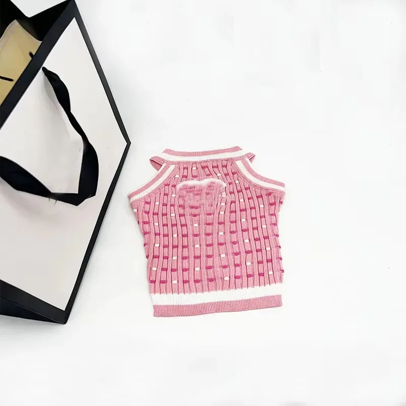 Fall Spring Cute Design Pink Classic Brand Pet Dog Cat Luxury Knit Dog LuxuryTank Top Vest Sweater