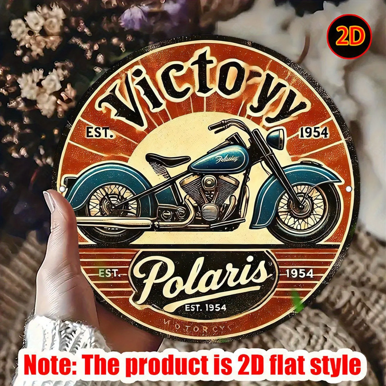 2D Flat, Vintage Polaris Motorcycle 1954 Commemorative Aluminum Metal Sign - Retro 