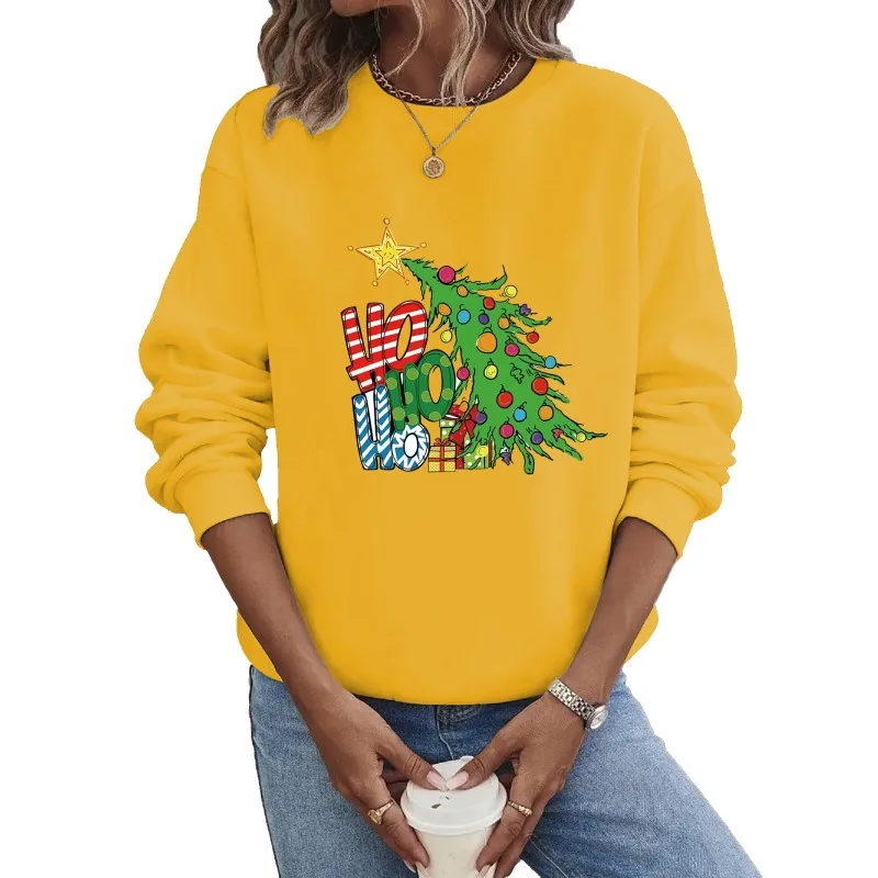 

Толстовка с круглым вырезом в Европе и США, рождественские толстовки с длинными рукавами и принтом рождественской елки, женские толстовки