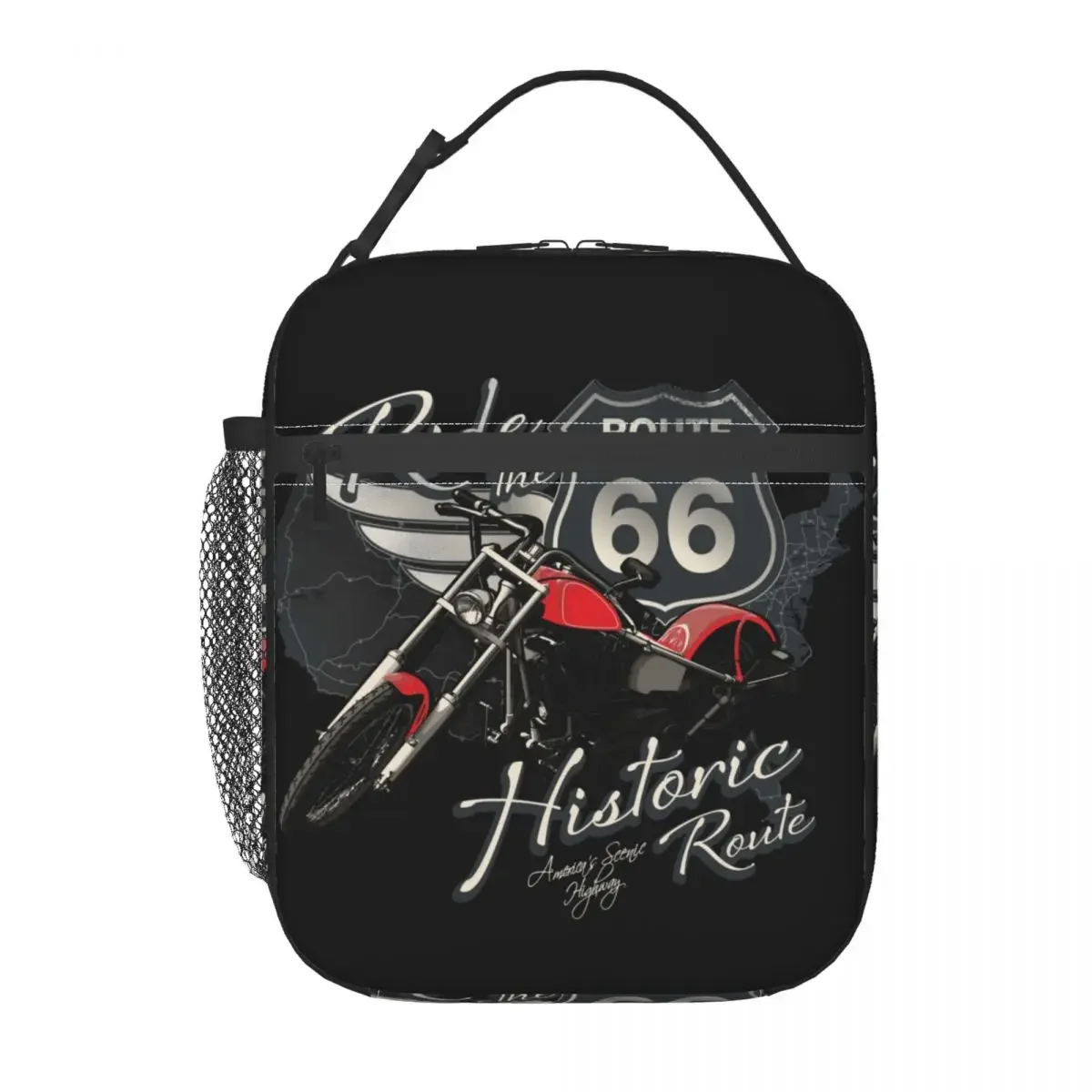 Travel Motorcycle Ride The Historic Route 66 Insulated Lunch Bags USA America Highway Resuable Cooler Thermal Bento Box School