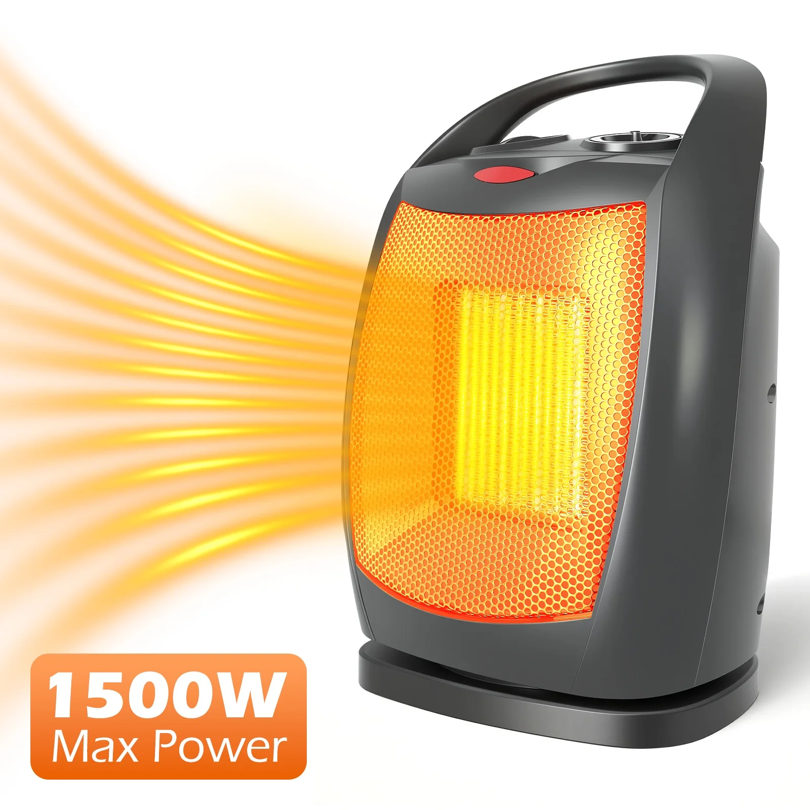 

Портативный настольный обогреватель PTC мощностью 1500 Вт, энергосберегающий обогреватель 90 ° Защита от перегрева для спальни/ Общежития/офиса