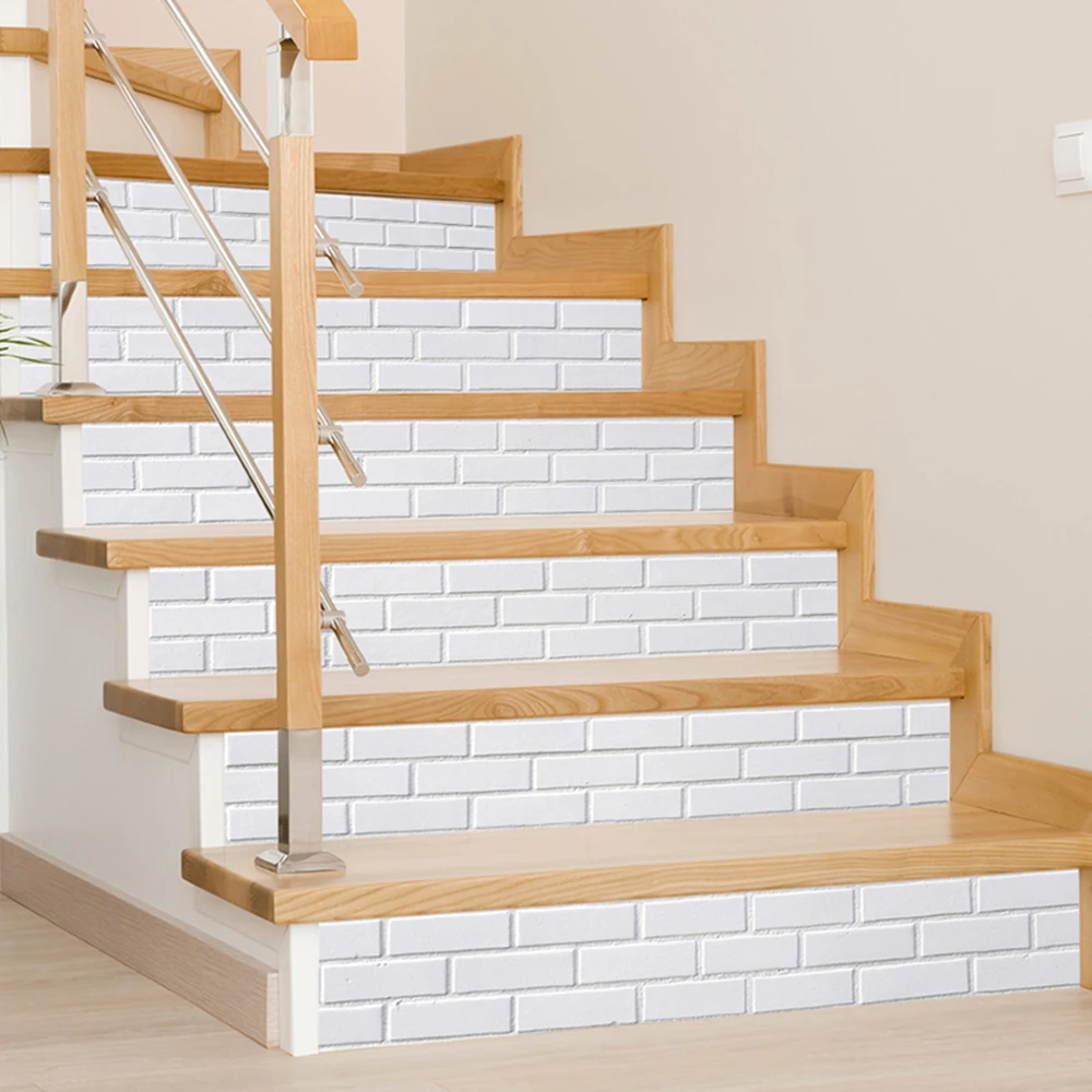 White Subway Brick Stair Riser Stickers 100×18cm Peel & Stick Vinyl Decal Removable Rental‑Safe DIY Stairway Makeover Wall Decor
