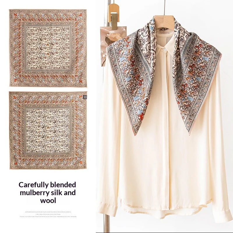 

Новый шелковый шарф из шерсти 2025 года, женский, элегантный, маленький платок, высококачественный классический платок, шарф с узором пейсли