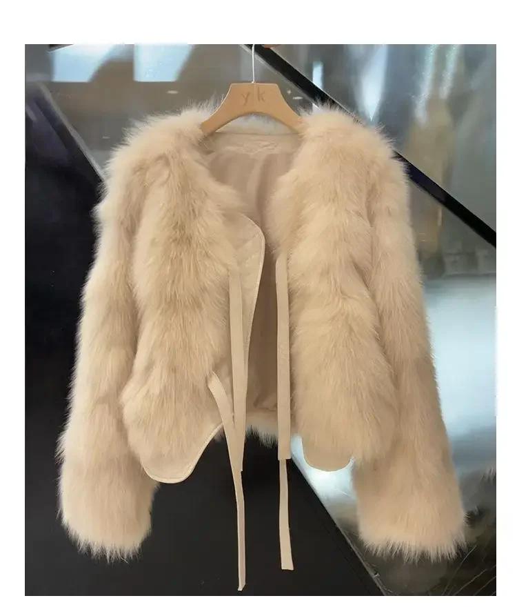 Women Imitation Fox Fur Coat 2025 New Light Luxury Lace-Up Women'S Fur Coat Top Women Loose Fashion Fur Jacket