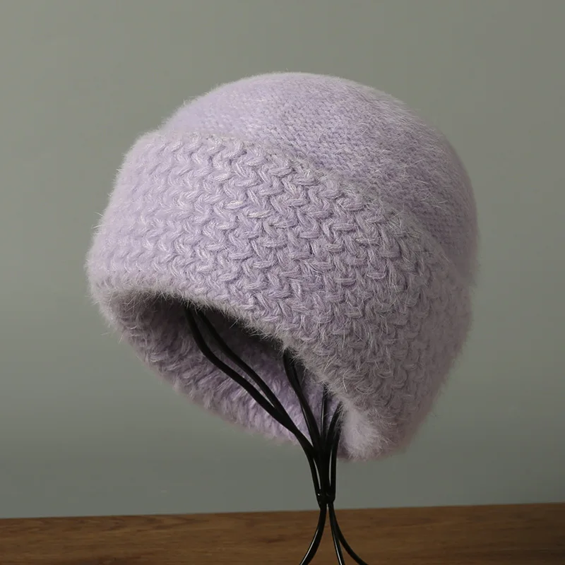 

Angora Hat Women Winter Knit Hat Double Layers Casual Warm Accessory For Autumn Outdoors Sports Cold Weather