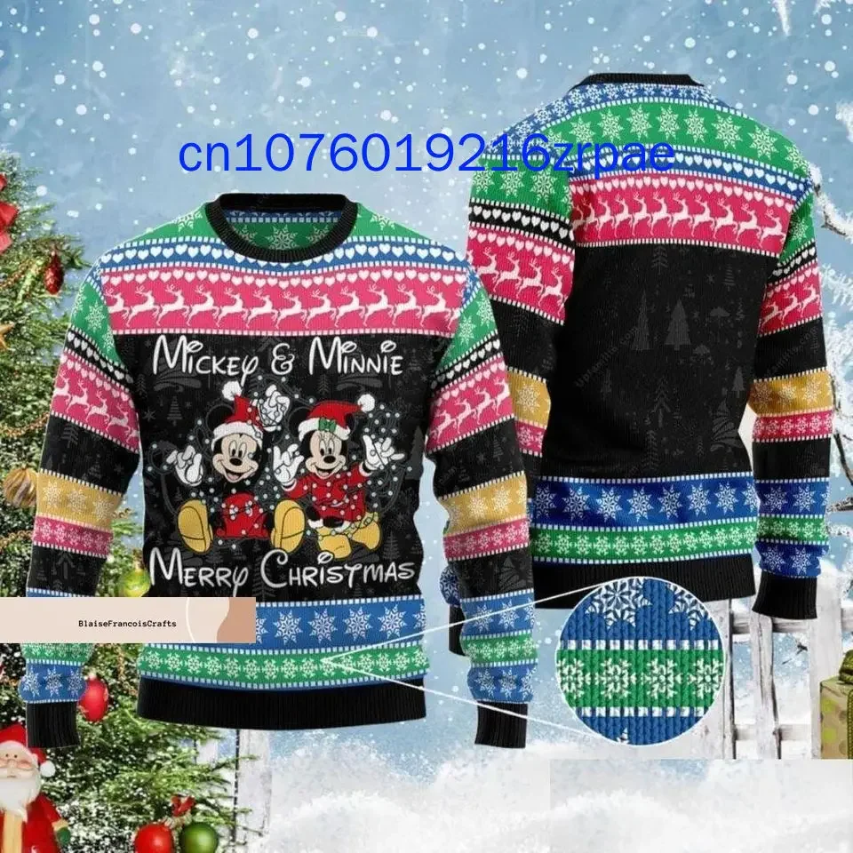 Disney Couples Mickey and Minnie Mouse Christmas Sweater 3D Print Men and Women Casual Cartoon Sweatshirt Christmas Sweater