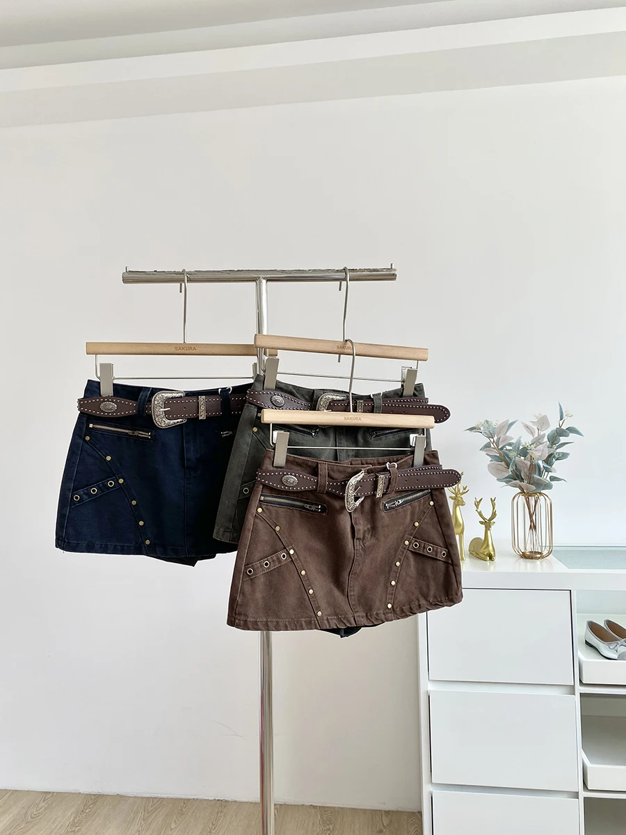 

Women's Summer Autumn Chic High Waist A Line Denim Skirt Lady Streetwear Vintage Solid Color Slim Denim Short Skirt