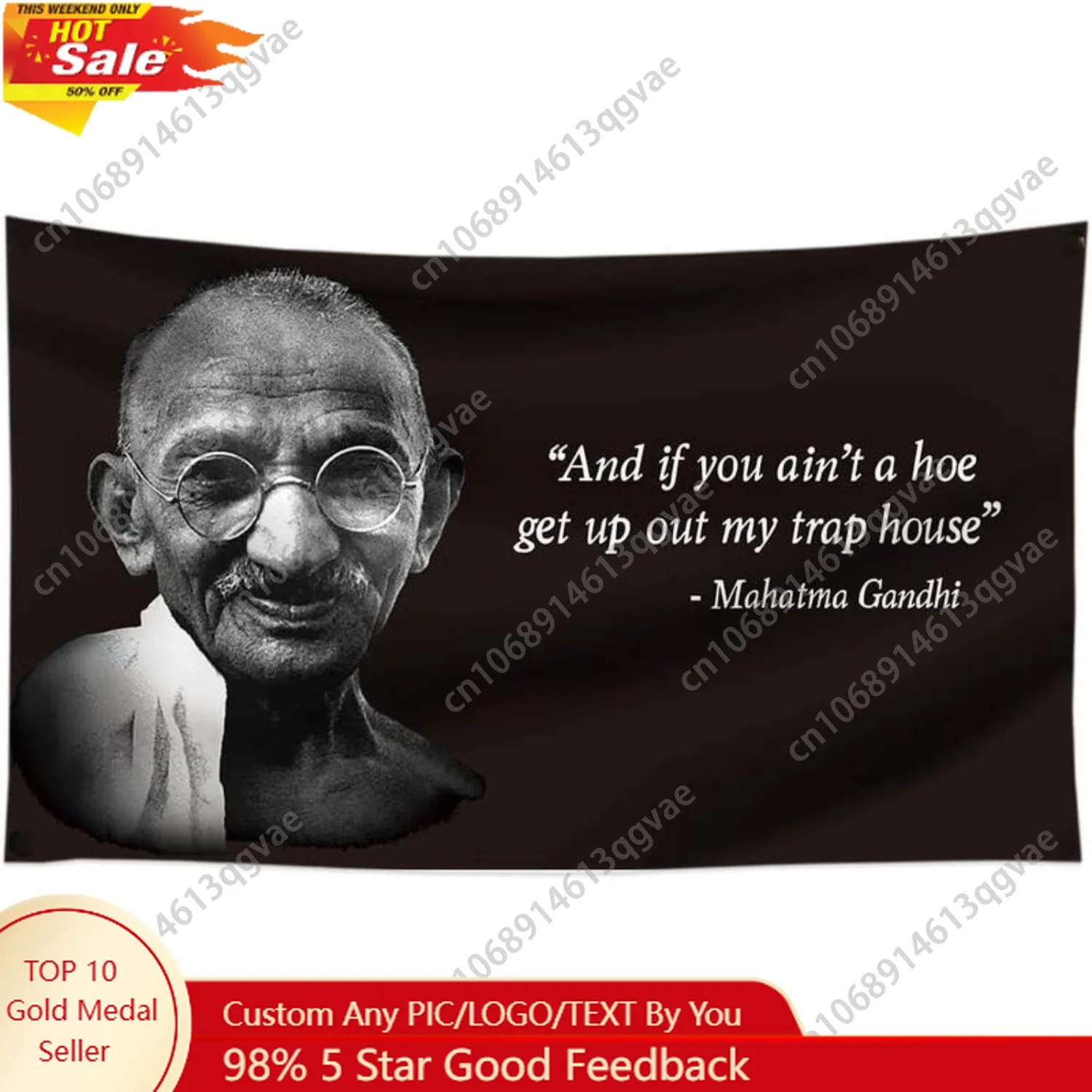 

60x40inch Gandhi and If You Ain't A HoeGet Up Out of My Trap House Fun Tapestry College Dorm Man Cave Home Custom Decoration