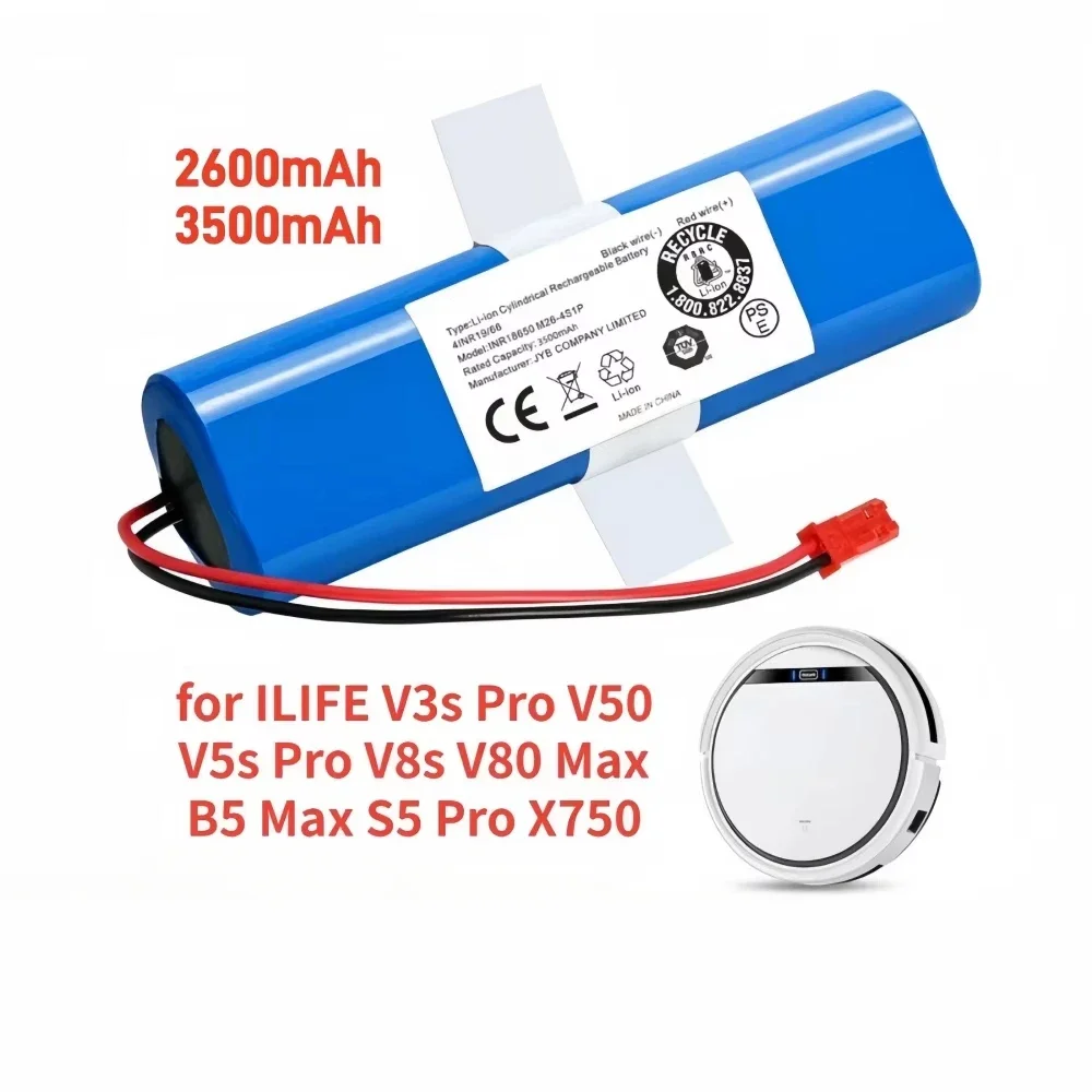 Replacement Lithium Battery Pack 14.8V 3500mAh for ILIFE V3s Pro V50 V5s Pro V8s X750 Robot Vacuum Cleaner Genuine Battery