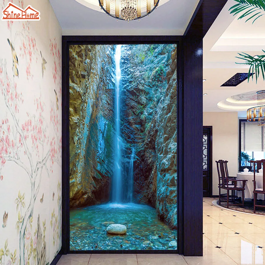 WaterfallSelf Adhesive Custom Accept Contact Wall Papers Home Decor Covering Crystal Silk Wallpapers for Living Room Kids Murals