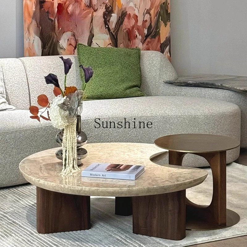 

Natural stone luxury stone walnut Nordic style tea table light luxury modern