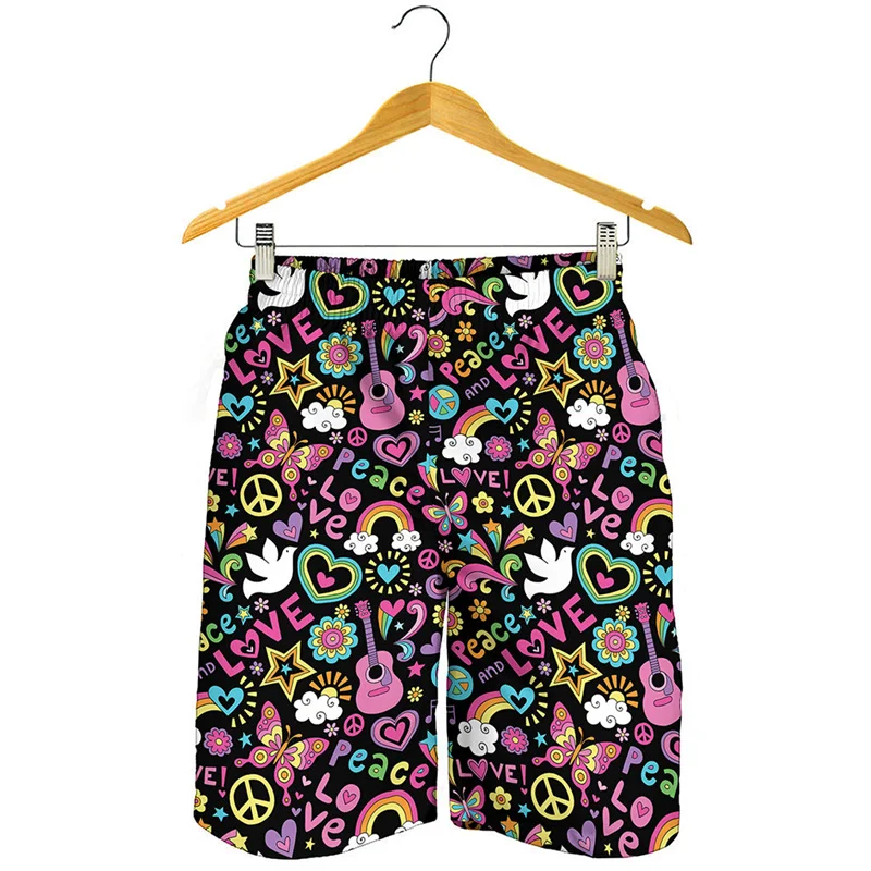 

Colorful Peace Sign Graphic Beach Shorts For Men 3D Printed Oversized Short Pants Surf Board Shorts Summer Quick Dry Swim Trunks