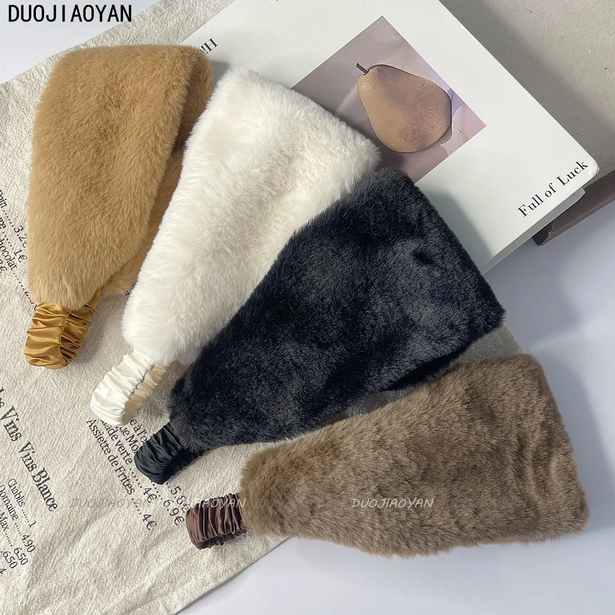 New Wide Design Fluffy Headband Solid Color Elastic Hair Band Soft Imitation Fur Hairbands Daily Wear