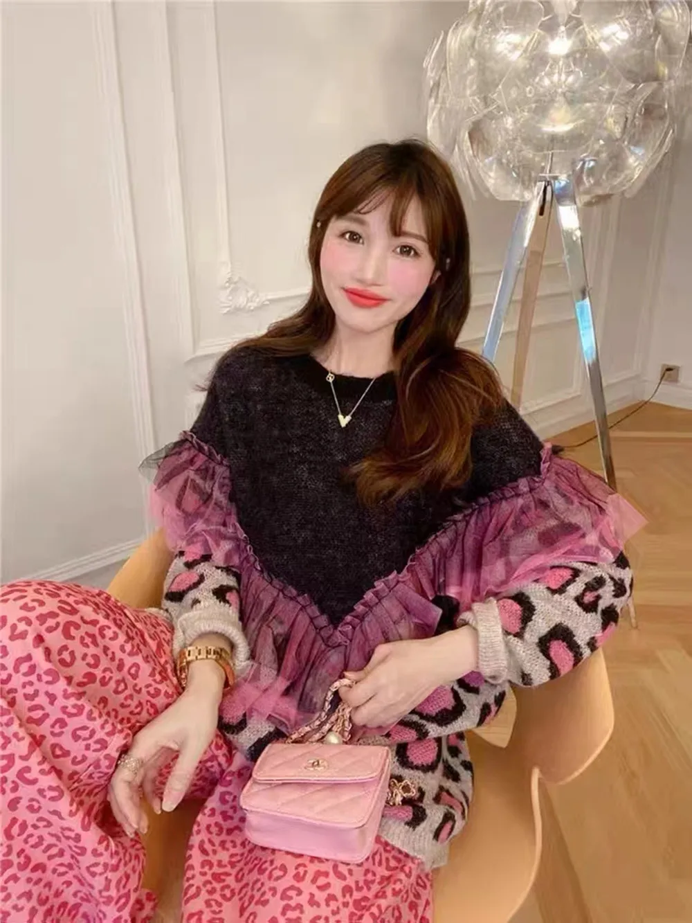 Elegante pullover con stampa leopardata Top in maglia da donna Maglioni patchwork in maglia di colore a contrasto Autunno allentato Mujer Maglioni сislavт