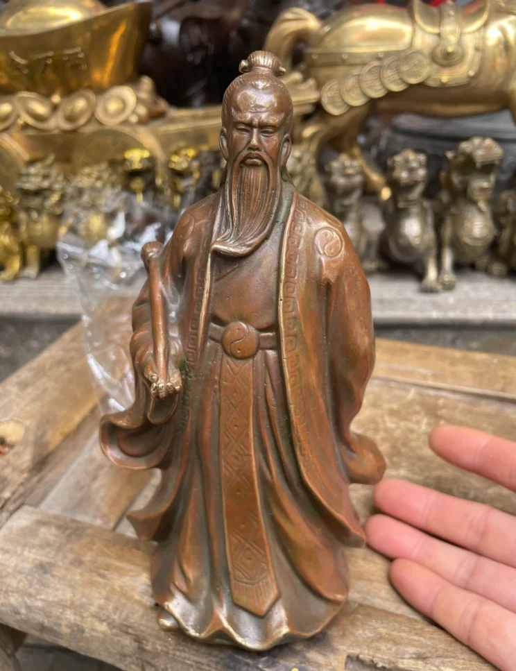 Taoist Patriarch Lord Laozi Taishanglaojun Copper Bronze Statue Home Office Decoration  ntique Imitation Crafts q