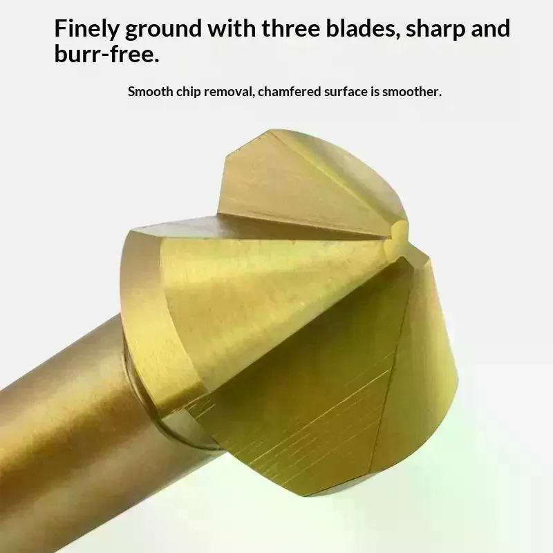 End Mill Cutter 3 Flute Round Shank 90 Degree HSS Countersink Deburring Tapered Drill Bit Chamfering