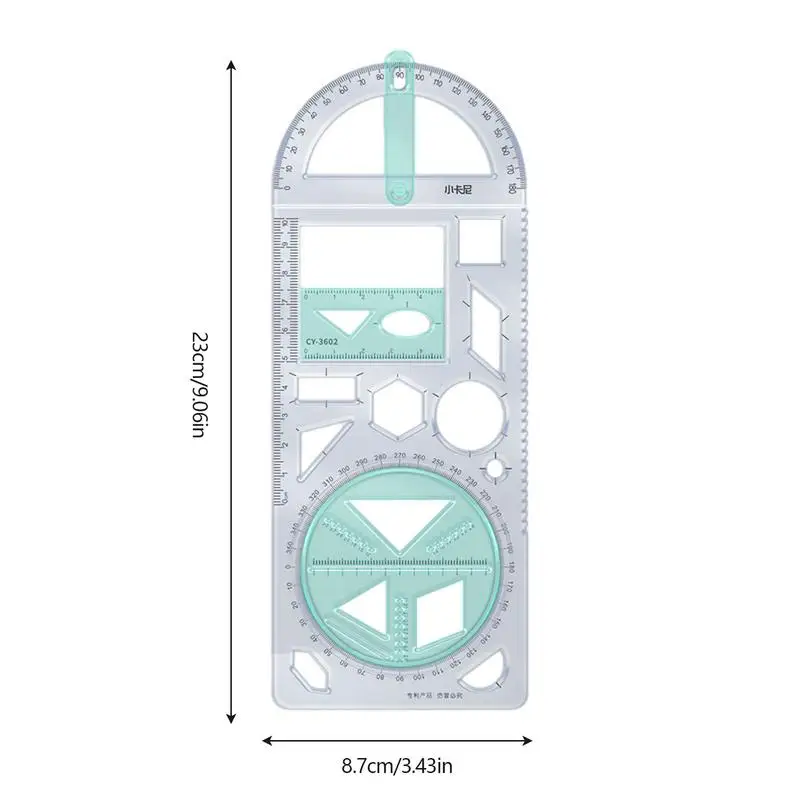 Multifunctional Geometric Ruler Geometric Drawing Template Measuring Tool Plastic Draft Rulers for School Office Supplies