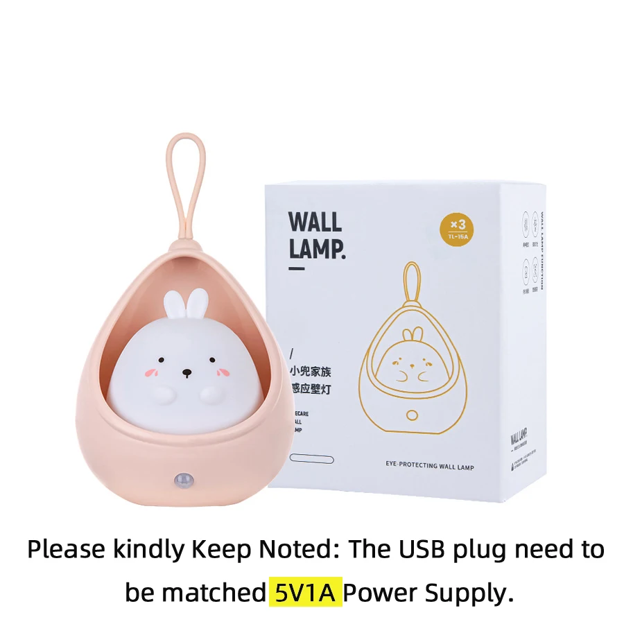 Lampka nocna z kontrola czujnika cute animal indukcja człowieka lampa dla dzieci sypialnia USB akumulator silikonowe kinkiety LED