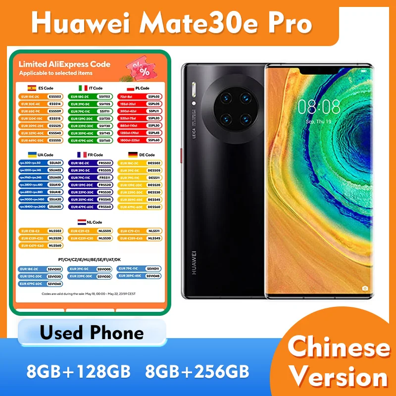 Teléfono Inteligente Huawei Mate 30EPro 5G, RAM 8GB/ROM 128GB/256GB, 6.53 Pulgadas, 2400x1176px, 4500mAh, Teléfono Usado