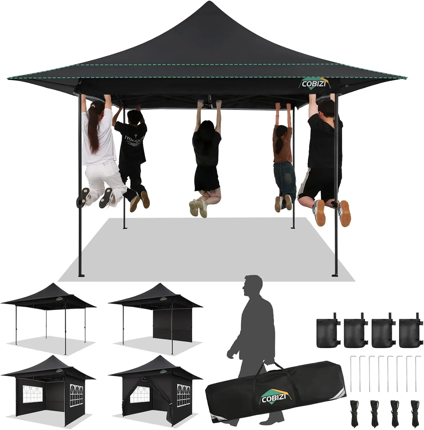 13x13 Pop up Canopy Tent Heavy Duty with 4 Sidewalls, Easy Up 100% Waterproof Commercial Outdoor Canopy Gazebo, 3 Height Adjustable with Handbag for Backyard, Lawn, Garden