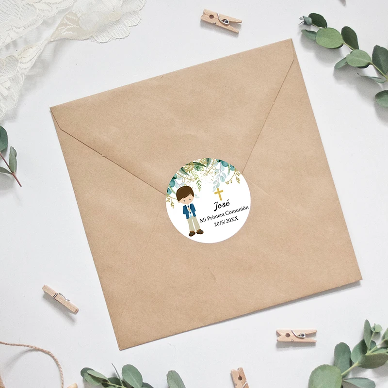 3.5cm/4.5cm My First Communion Sticker Boy Girl Mi Primera Comunión Favors Labels Christening & Baptism Stickers