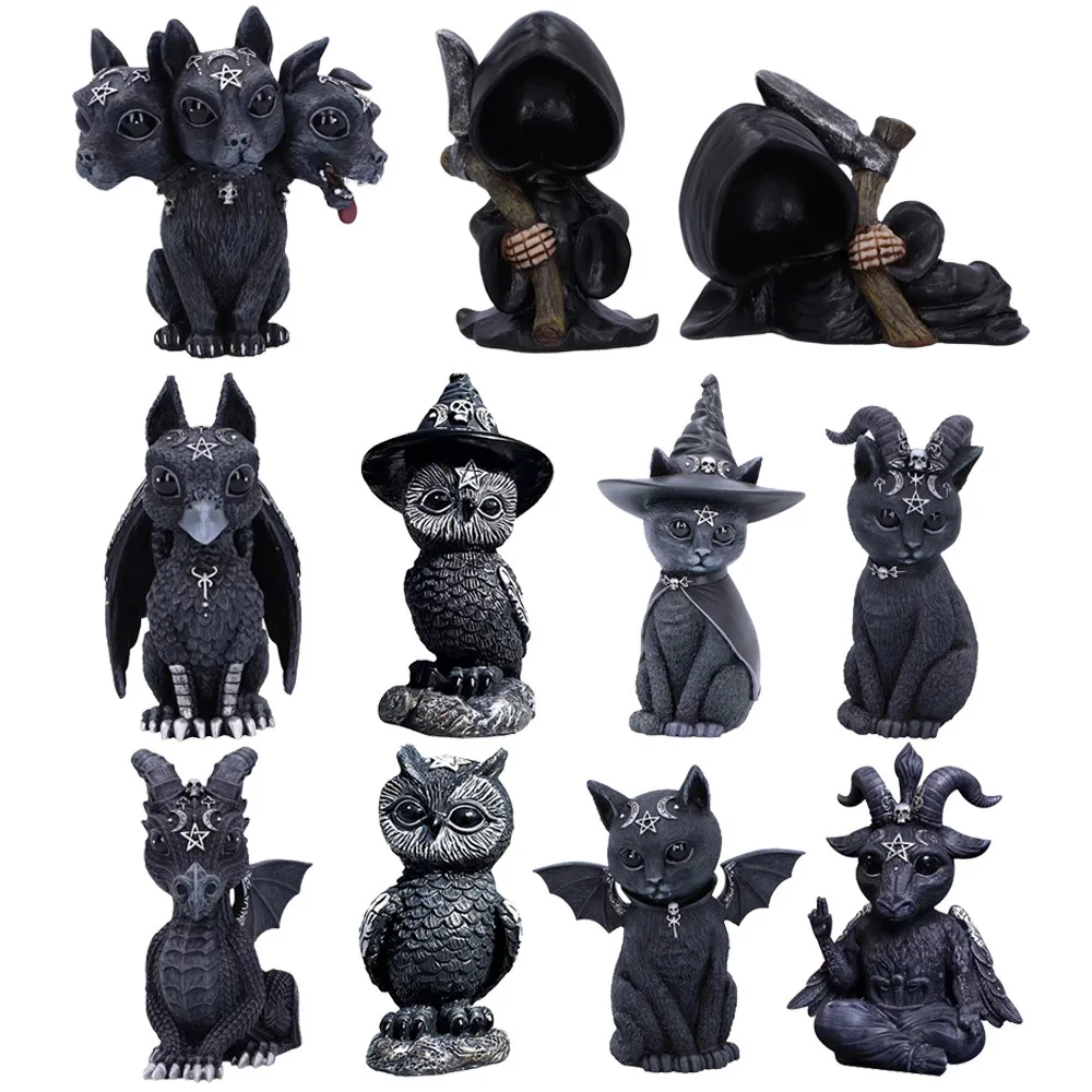 

Witch's Familiar Sculpture‌ - Handmade Black Cat Figurine for Gothic Display