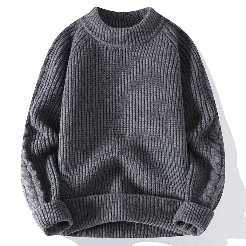 

New Mens Knitted Sweaters Round Neck Long Sleeve Harajuku Men Casual Pullover Autumn Winter Male Soild Color Warm Sweater