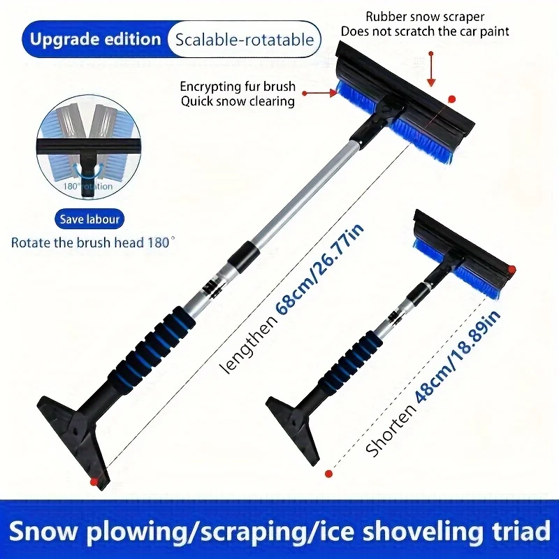 3-in-1 Retractable Car Snow Shovel & Ice Scraper - Durable ABS, Non-Electric, Perfect for Winter Defrosting & Snow Removal Cars