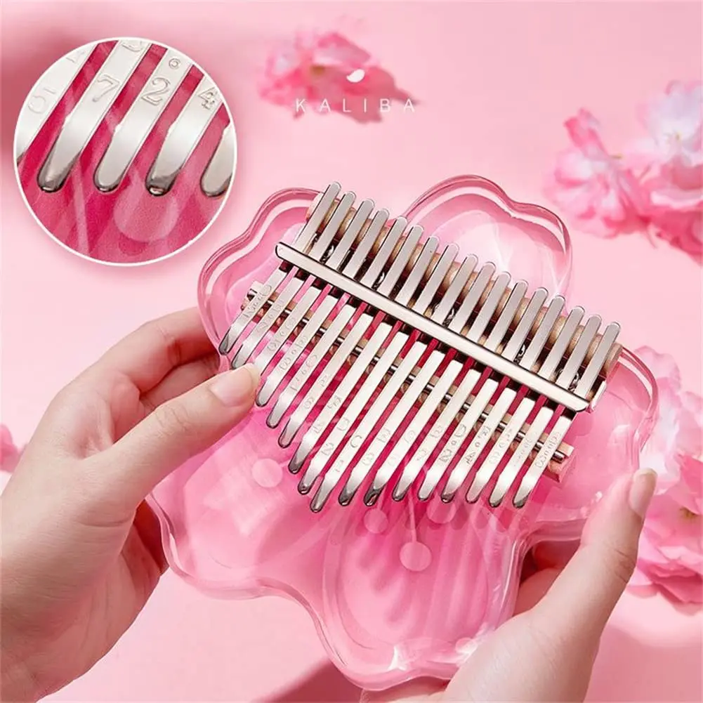 

17-Tone Kalimba With Piano Box Cherry Blossoms Shape Thumb Piano Acrylic Finger Piano Gifts With Tune Hammer Study Instruction