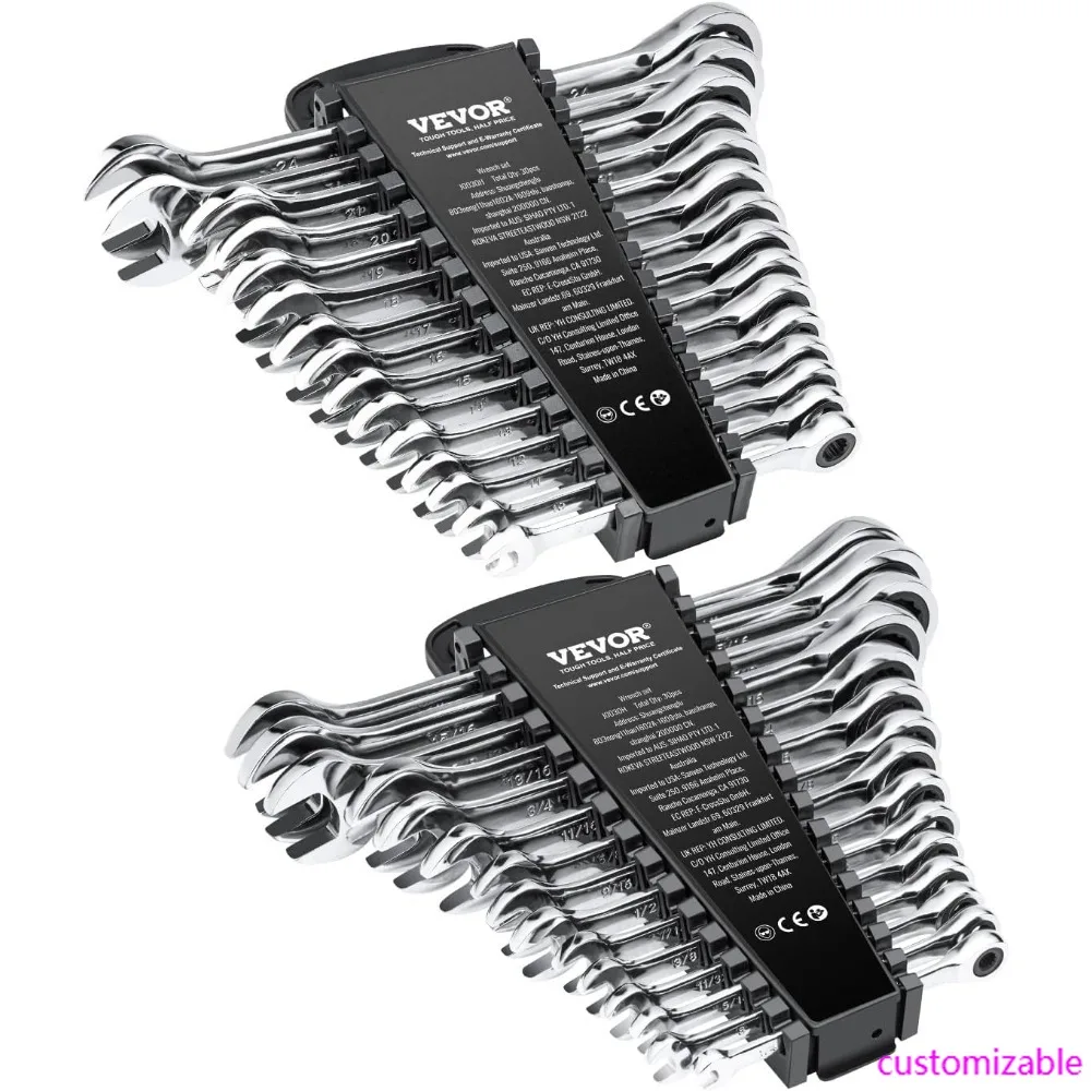 

30-Piece Ratcheting Wrench Set with Organizer, Cr-V Steel, SAE and Metric Sizes