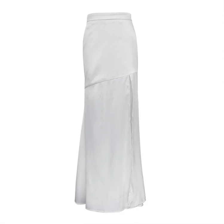 Women Elegant White Satin Trumpet Long Skirts Fashion Summer High Waist Solid High Slit Sexy Slim Skirt Casual Streetwear Outfit